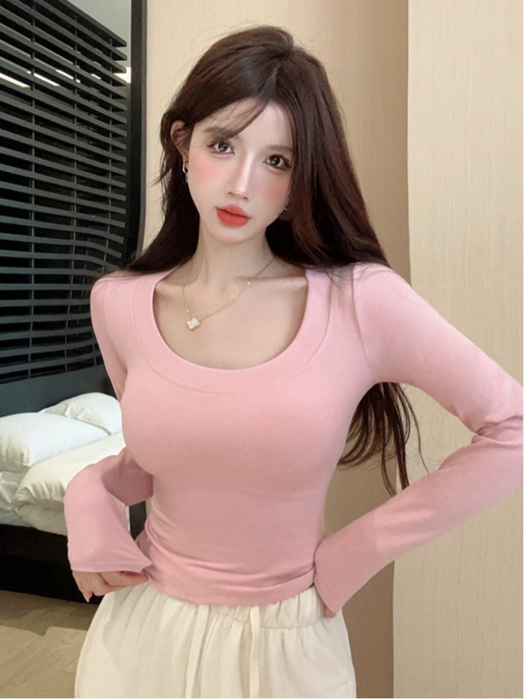 T Shirt Tight Fit - Korean Style Pure Color Long Sleeve