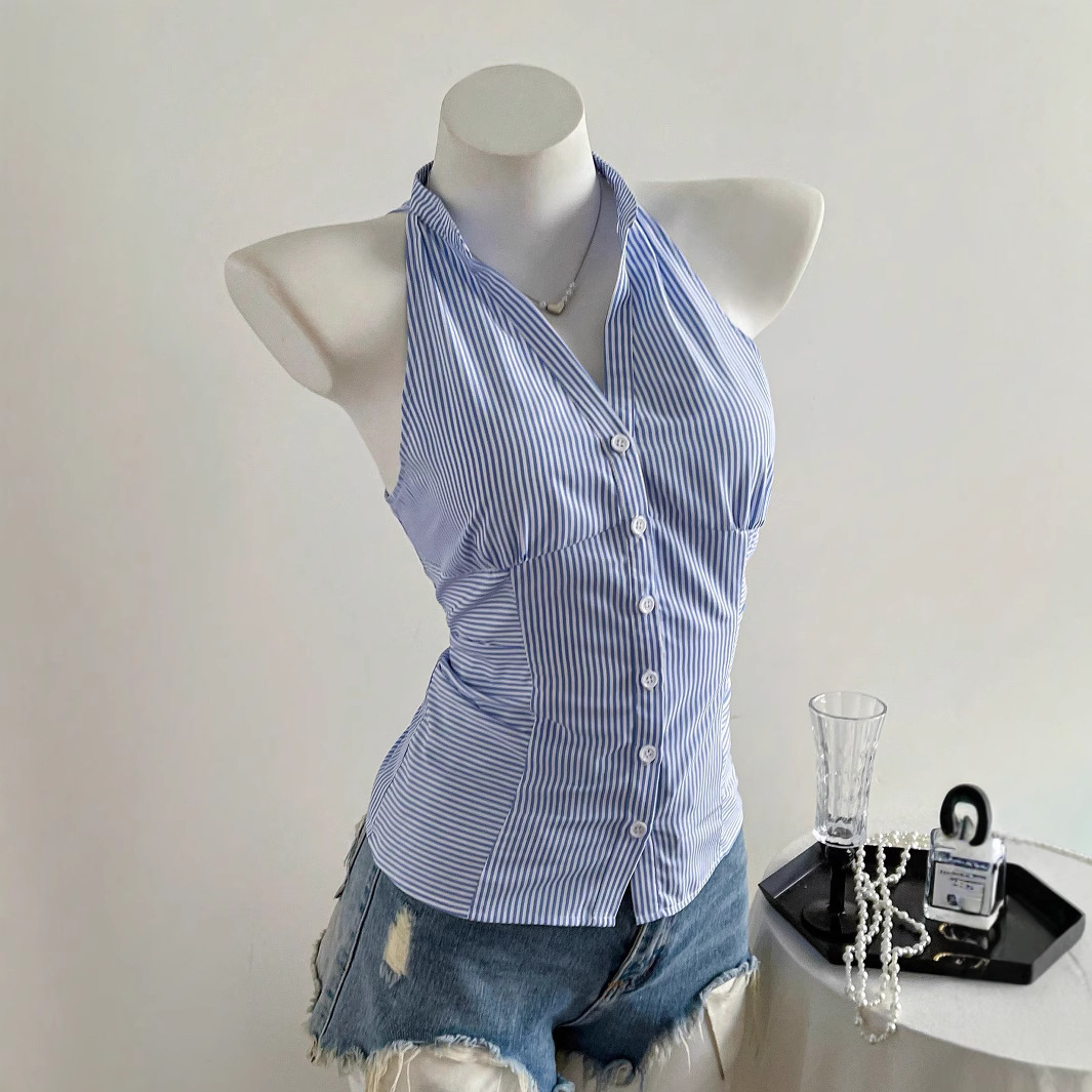 Blue and White Striped Sleevel - Sleeveless Undershirt ulasan dan harga